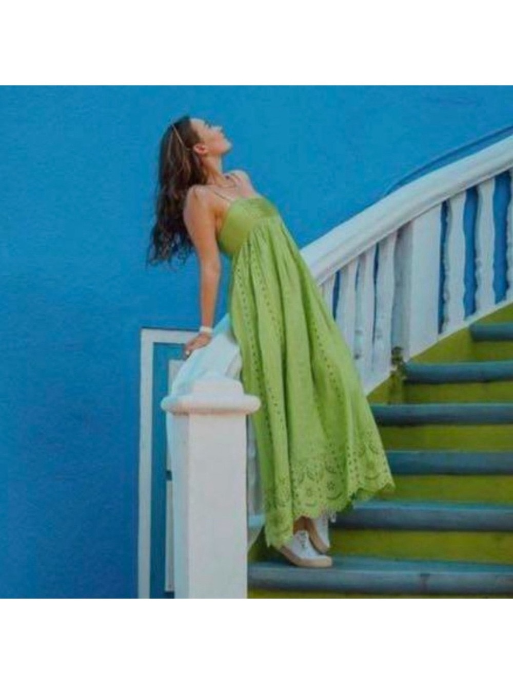 Zara Green Eyelet Maxi Dress - Picture 2 of 5